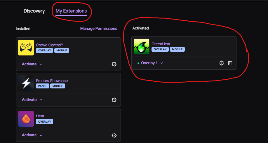 Activating the GreenHeat extension as an overlay